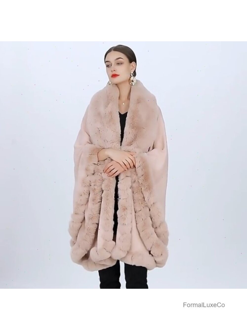 Faux Fur Shawl Wrap Women Winter Knit Poncho Cape Evening Wedding Cover Up - Picture 6 of 6